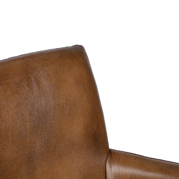 Hudson Genuine Leather Armchair Dining Chair in Antique Brown and Black Metal Legs