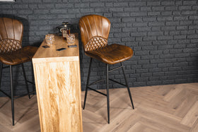 Valencia Curve Genuine Leather Bar Stool in Antique Brown and Black Legs