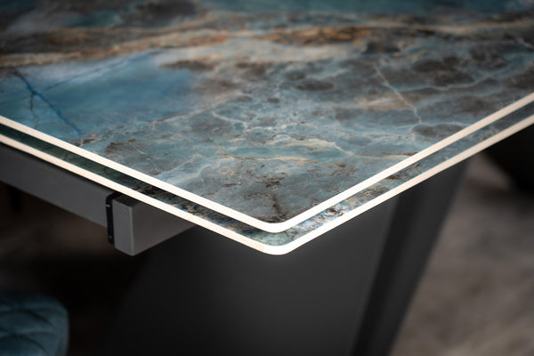 Apollo Extendable Italian Sintered Stone Dining Table in Crystal Blue Marble Look 180-220-260 cm