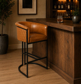 Genuine Leather Brown Bar Stool with Iron Legs – Brooklyn