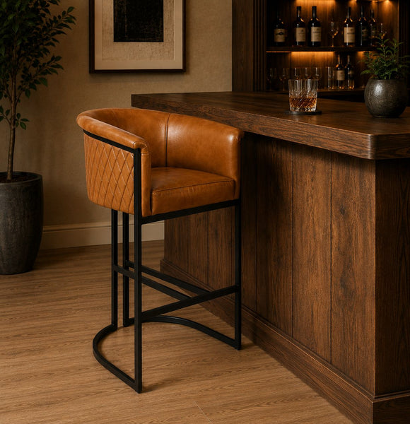 Genuine Leather Brown Bar Stool with Iron Legs – Brooklyn