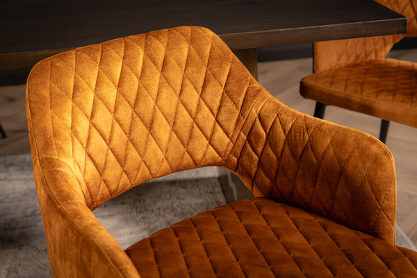 Glamour Elegant  Mustard Yellow Velvet Chair with Decorative Quilting and Black Legs