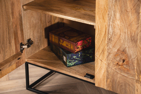 Scorpion Highboard Cabinet 3D Solid Mango Wood in Natural Brown 120CM