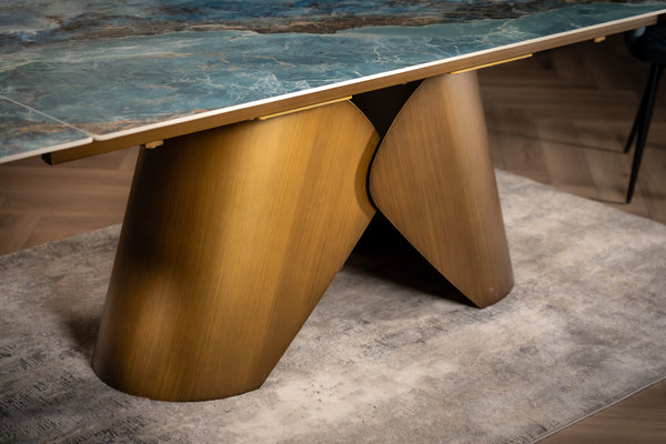 Nemesis Extendable Italian Sintered Stone Dining Table in Crystal Blue Marble Look 180-220-260 cm