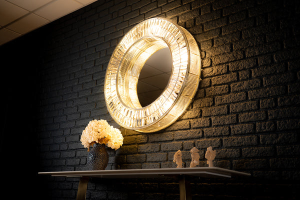 Aurora Halo Handcrafted Round Mirror Wall Lamp 90cm