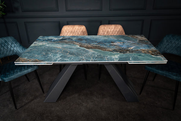 OASIS Extendable Italian Sintered Stone Dining Table in Crystal Blue Marble Look 160-200-240 cm