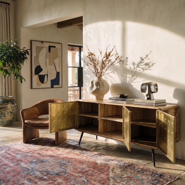 Solid Mango Wood & Gold Metal Sideboard – California 175 cm