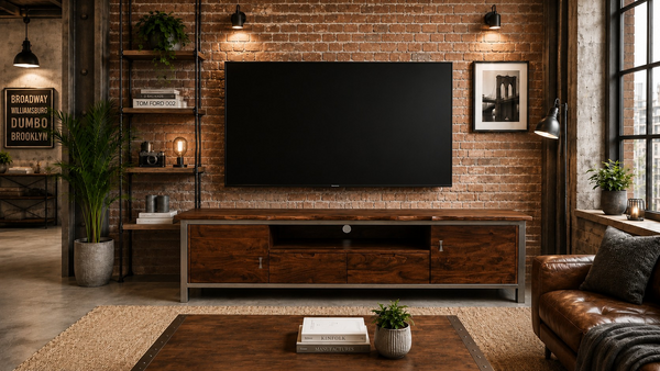 Solid Acacia Wood Iron TV Unit  With Drawers 200cm - Aspen