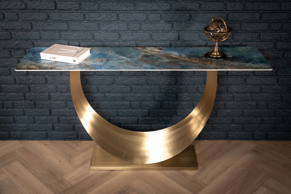 Cetona Italian Sintered Stone Console Table in Crystal Blue Marble Look 160 cm