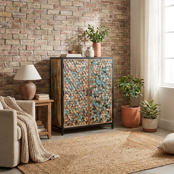 Recycled Mango Wood Storage Cabinet with Black Metal Frame 120 cm – Iron Sky