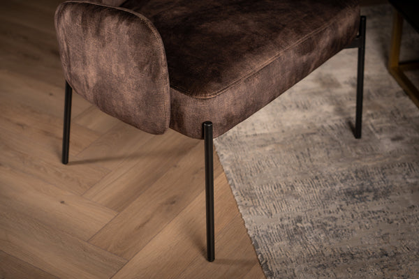 Milo Lounge Chair in Purple Grey Brown Velvet with Black Powder Coating Legs