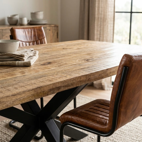 Solid Mango Wood Dining Table 200cm – Galaxie Spider Frame