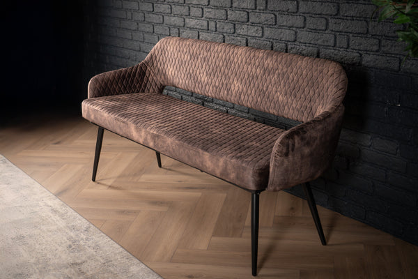 Glamour Elegant Grey Dark Brown Velvet Bench with Black Coated Legs 160 cm