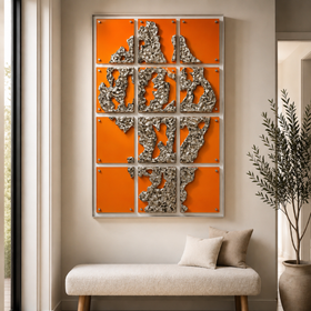 Large 3D Textured Acrylic Wall Art - Abstract Orange & Silver Luxury Wall Decor 80 x 120cm