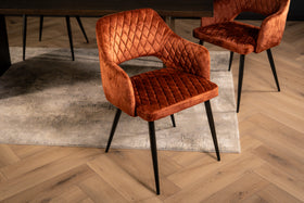 Glamour Elegant Brown Rust Velvet Chair with Decorative Quilting and Black Legs