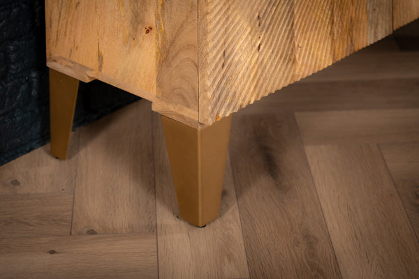 Sunset Handmade Solid Mango Wood Highboard in Natural with Golden Legs 100 cm