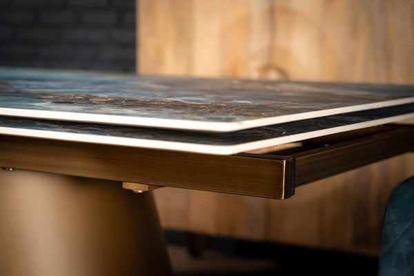 Nemesis Extendable Italian Sintered Stone Dining Table in Crystal Blue Marble Look 180-220-260 cm