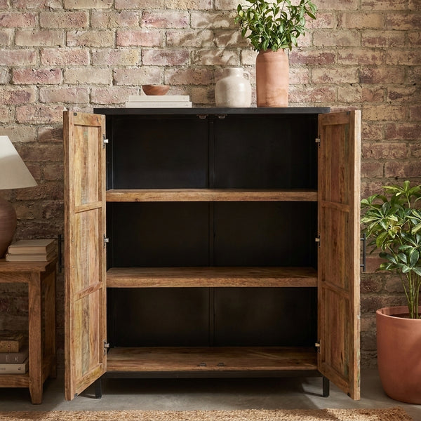 Recycled Mango Wood Storage Cabinet with Black Metal Frame 120 cm – Iron Sky