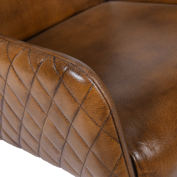 Hudson Genuine Leather Armchair Dining Chair in Antique Brown and Black Metal Legs