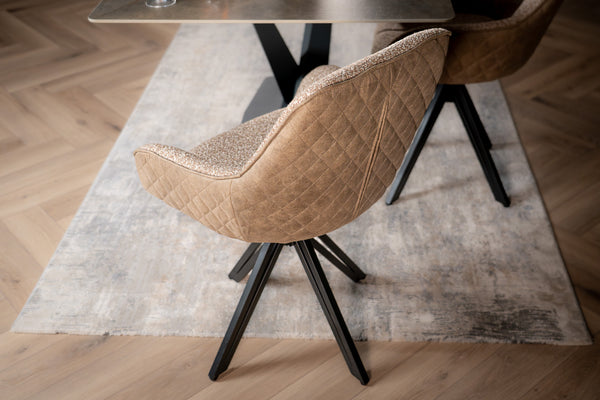 Boucle Swivel Dining Chair Taupe with Black Legs – Terra