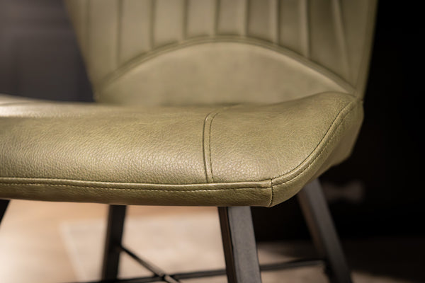 Orion Faux Leather Dining Chair in Olive Green with Black Powder Coated Metal Legs