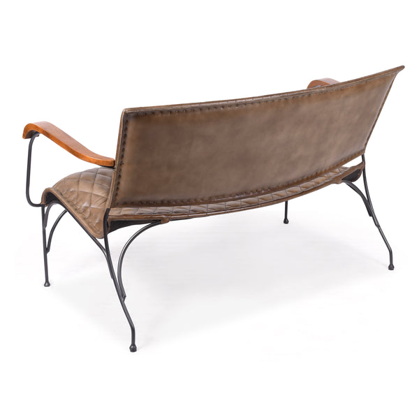 SoHo Genuine Leather Bench in Vintage Brown with Black Metal Legs 128 cm