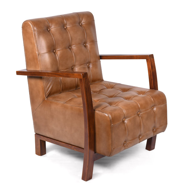 Osaka Modern Genuine Leather Armchair in Light Brown With Wooden Legs