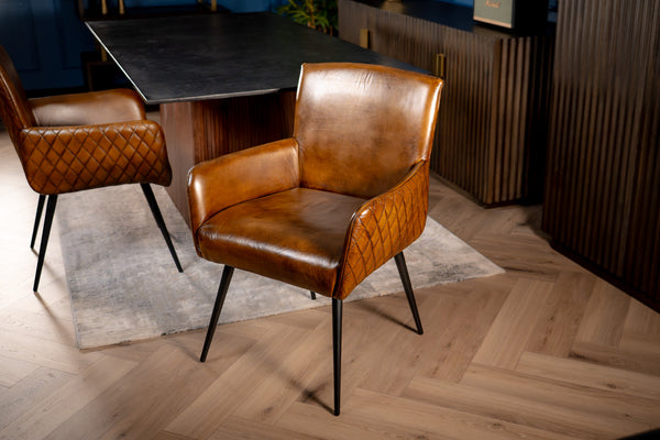 Genuine Leather Dining Armchair Antique Brown with Black Legs – Hudson