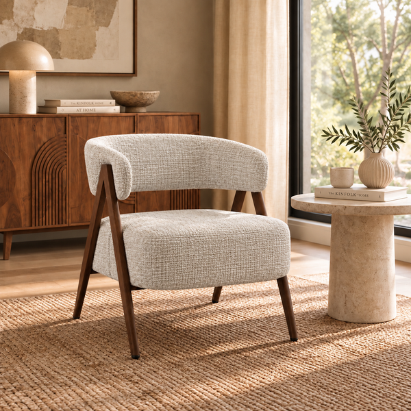 Oatmeal Textured Upholstered Armchair - Colette