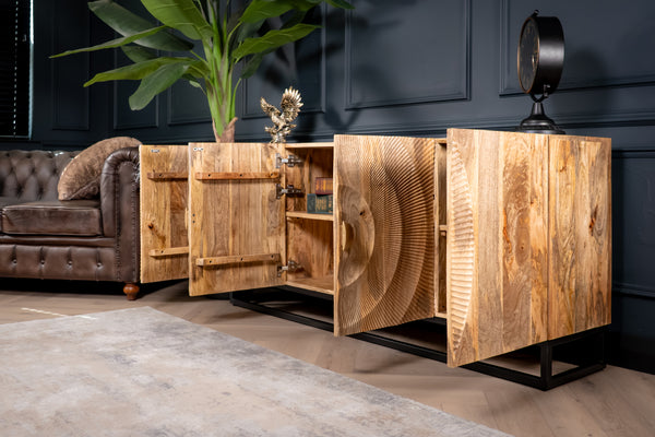 Sunset Handcrafted Solid Mango Wood Natural Brown Sideboard 177 cm
