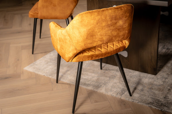 Glamour Elegant  Mustard Yellow Velvet Chair with Decorative Quilting and Black Legs