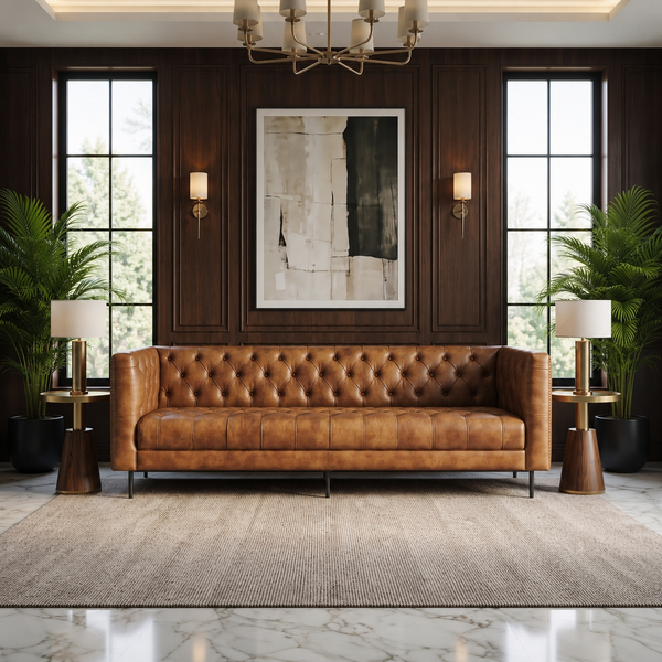 Chesterfield Genuine Leather Brown 3 Seater Sofa 200cm - Kensington