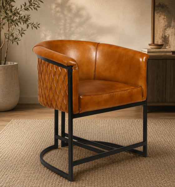 Genuine Leather Brown Dining Chair with Iron Legs – Brooklyn