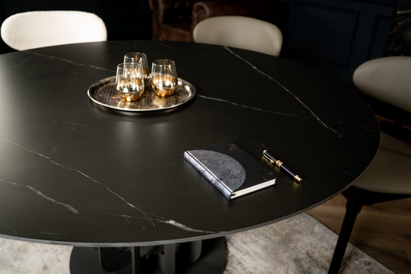 Fresco Italian Sintered Stone Round Dining Table in Black Manhattan Marble 150 cm