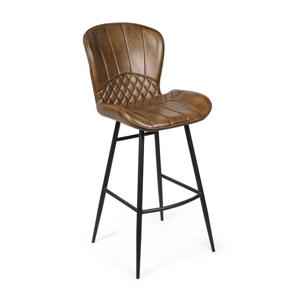 Valencia Curve Genuine Leather Bar Stool in Antique Brown and Black Legs