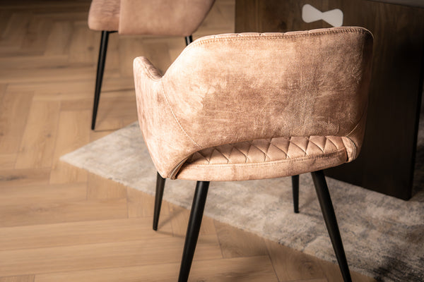 Glamour Elegant Beige Greige Champagne Velvet Chair with Decorative Quilting and Black Legs