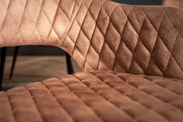 Glamour Elegant Beige Greige Champagne Velvet Chair with Decorative Quilting and Black Legs