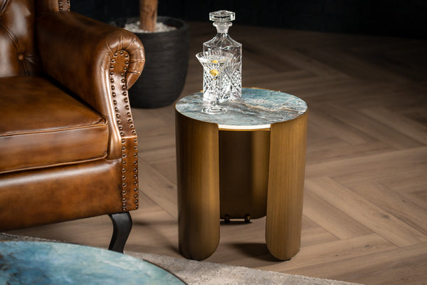 Petroio Italian Sintered Stone Round Side Table in Crystal Blue Marble Look 40 cm