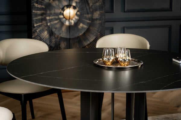 Fresco Italian Sintered Stone Round Dining Table in Black Manhattan Marble 150 cm