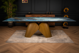 Nemesis Extendable Italian Sintered Stone Dining Table in Crystal Blue Marble Look 180-220-260 cm