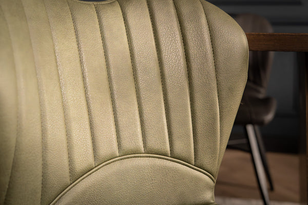 Orion Faux Leather Dining Chair in Olive Green with Black Powder Coated Metal Legs