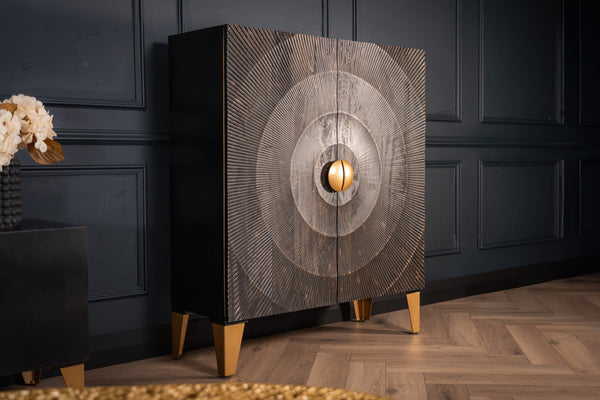 Sunset Handmade Solid Mango Wood Highboard Black 100 cm