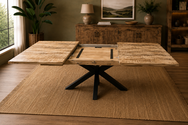Extendable Solid Mango Wood Dining Table 180-260cm - Arlo Spider Legs