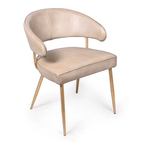 Vienna Genuine Leather Dining Chair in Beige with Golden Legs