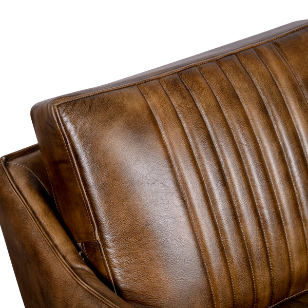 William Genuine Leather Armchair in Antique Brown with Wooden Legs