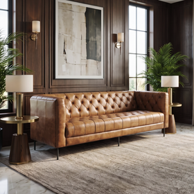 Chesterfield Genuine Leather Brown 3 Seater Sofa 200cm - Kensington
