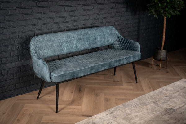 Glamour Elegant Petrol Blue Velvet Bench with Black Coated Legs 160 cm