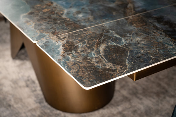 Nemesis Extendable Italian Sintered Stone Dining Table in Crystal Blue Marble Look 180-220-260 cm