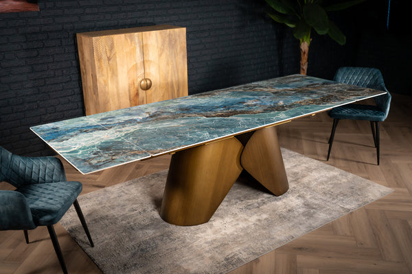 Nemesis Extendable Italian Sintered Stone Dining Table in Crystal Blue Marble Look 180-220-260 cm