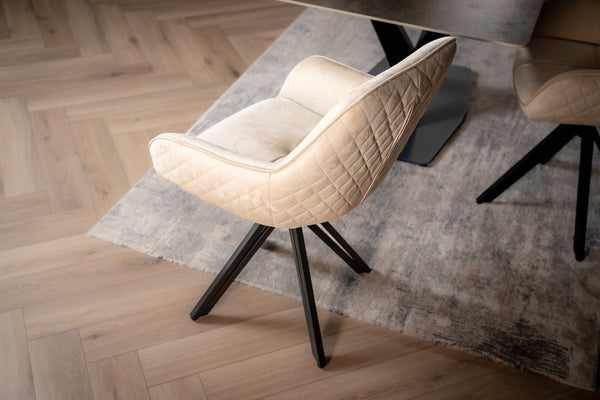 Velvet Swivel Dining Chair Beige with Black Legs – Terra
